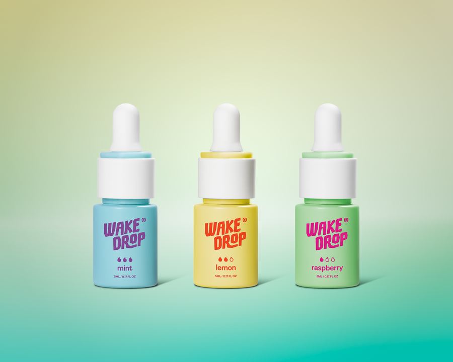 Wake Drop in mint, lemon and raspberry, side by side