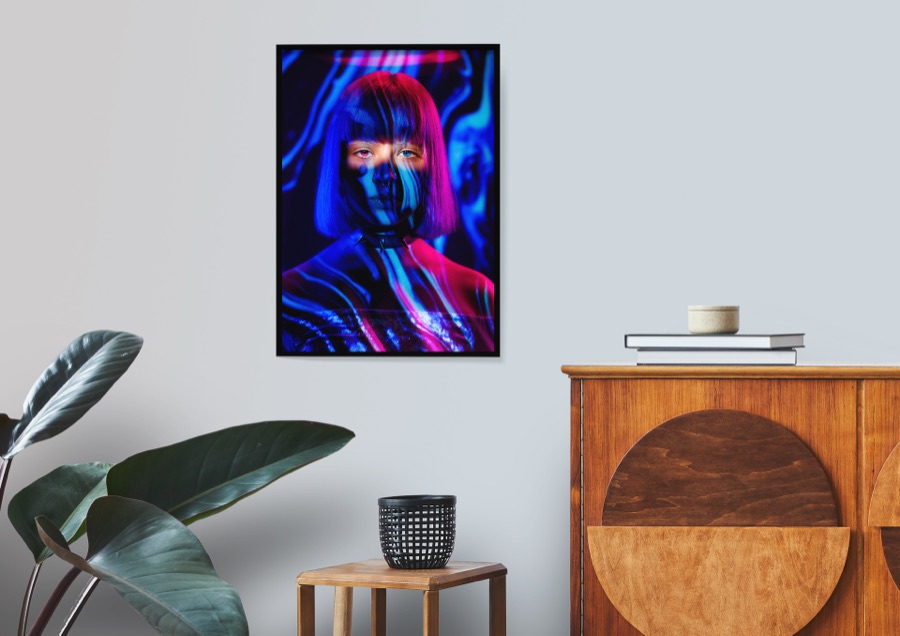 Blue Fever, framed print shown on a wall