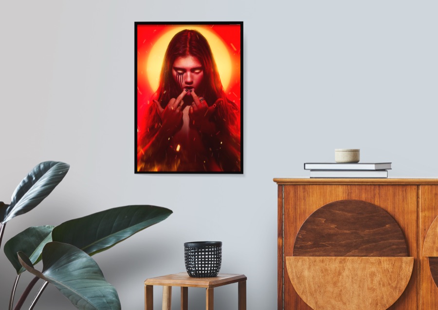 Saint Ash, framed print shown on a wall